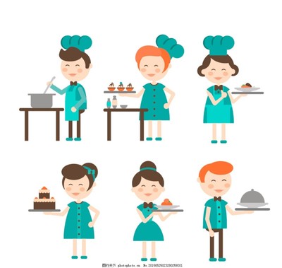 精致卡通餐饮服务矢量素材集